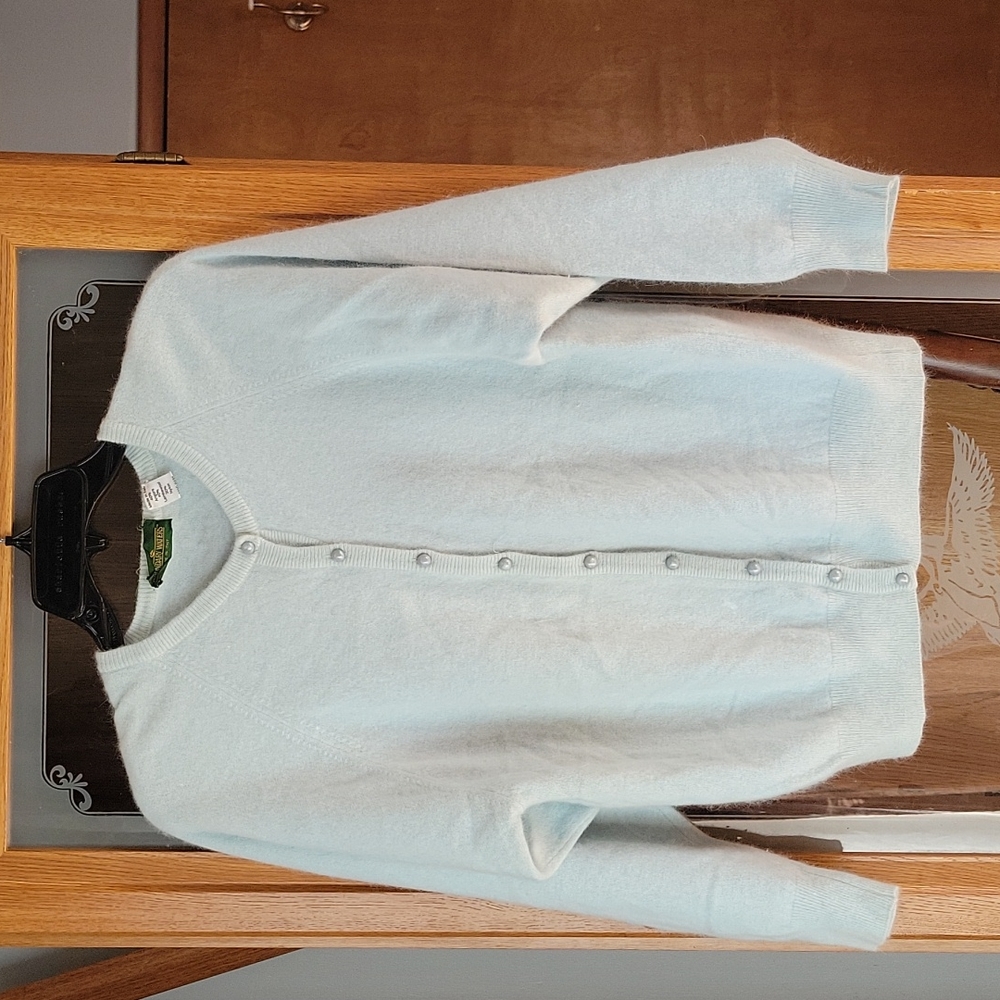 Boundary Waters light blue Angora Lambs wool nylon sweater.